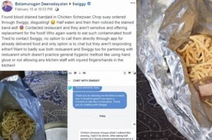 Chennai man finds blood-stained bandage in food delivered from Swiggy Chennai man finds blood-stained bandage in food delivered from Swiggy
