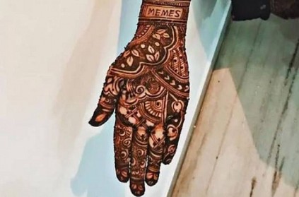 Chennai - Woman gets memes written in mehendi during wedding