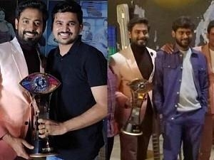 Bigg Boss Tamil 4 Title winner Aari holding Bigg Boss cup pics go viral