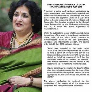 Official clarification from Latha Rajinikanth over non-payment of dues case