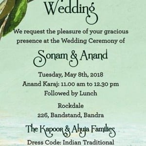 What's unique in Sonam Kapoor's wedding card?